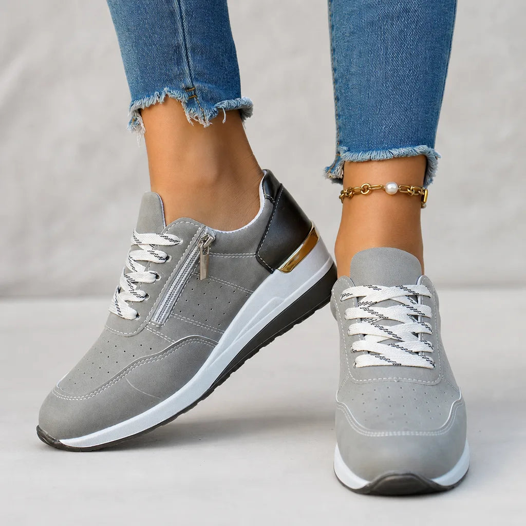 Petra Wedge Zip Sneakers - Color:Gray;Size:37