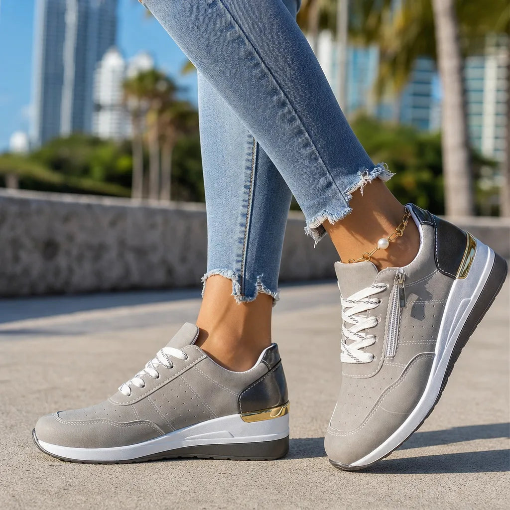 Gray Petra Wedge Zip Sneakers 1