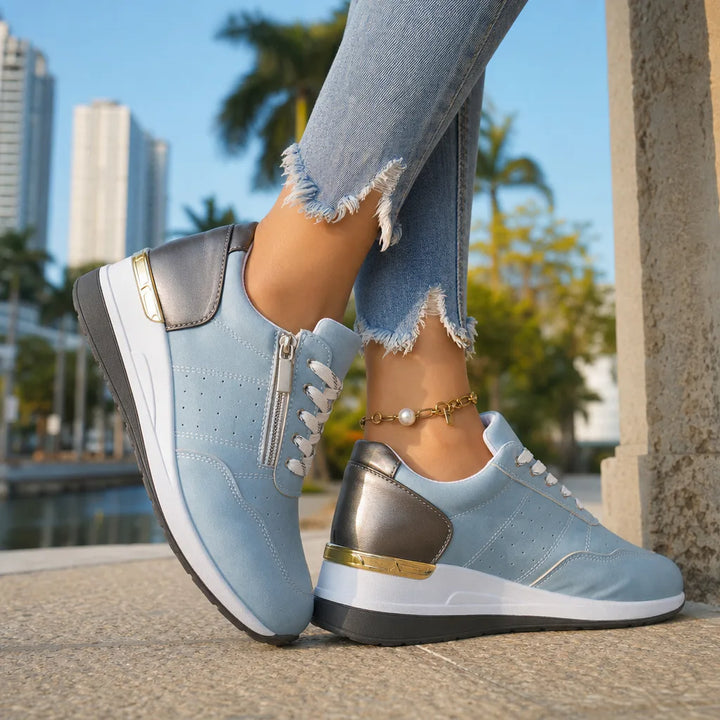 Light Blue Petra Wedge Zip Sneakers 1