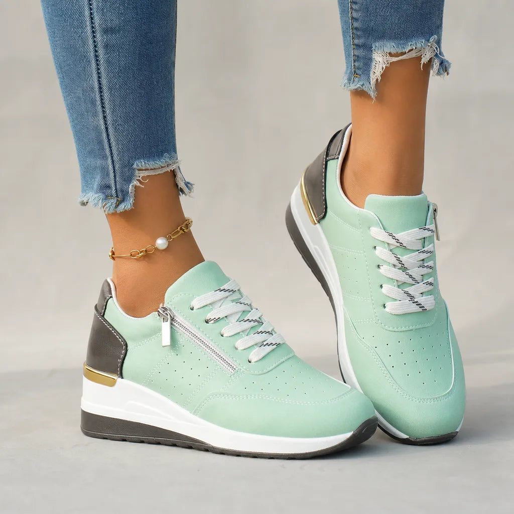 Petra Wedge Zip Sneakers - Color:Light Green;Size:37