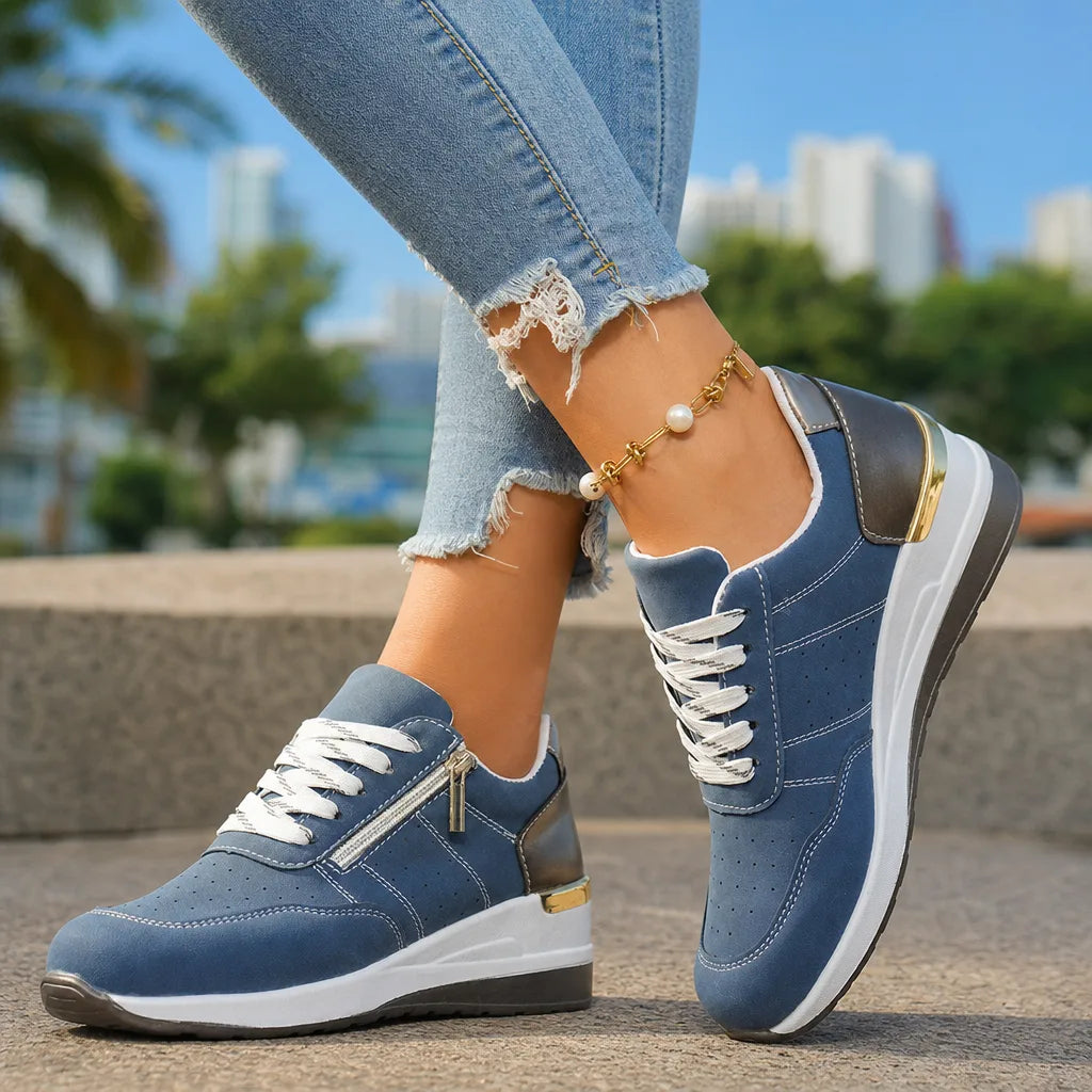 Navy Petra Wedge Zip Sneakers 1