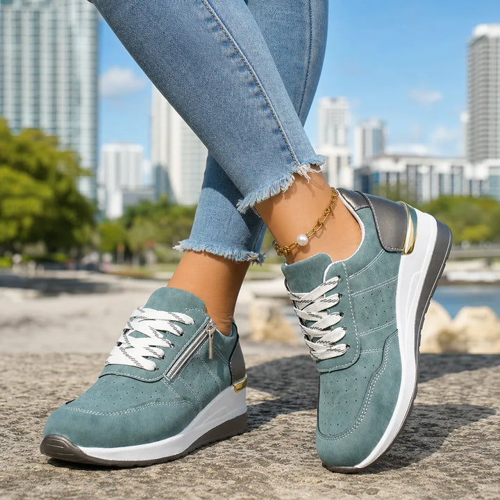 Peacock Blue Petra Wedge Zip Sneakers 1
