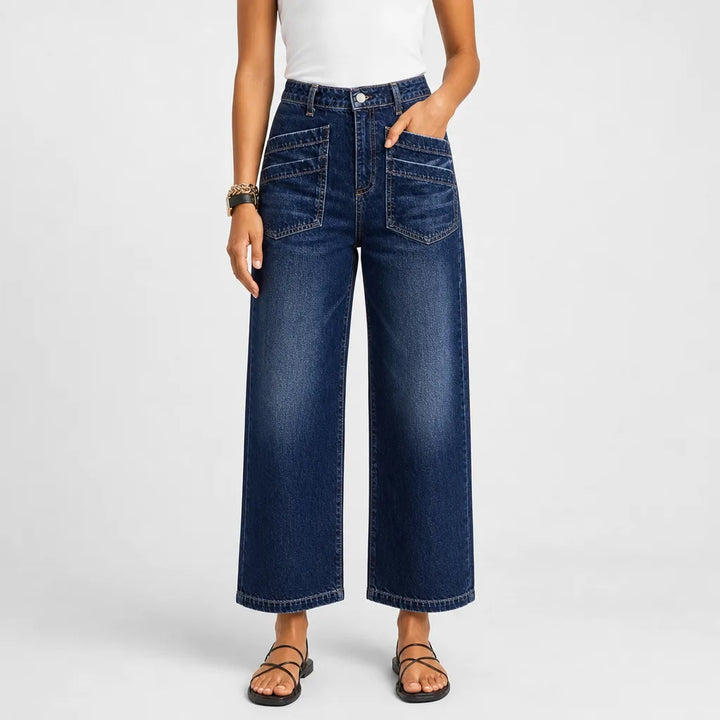 Women's Blue Poppy Pocket Wide-Leg Jeans