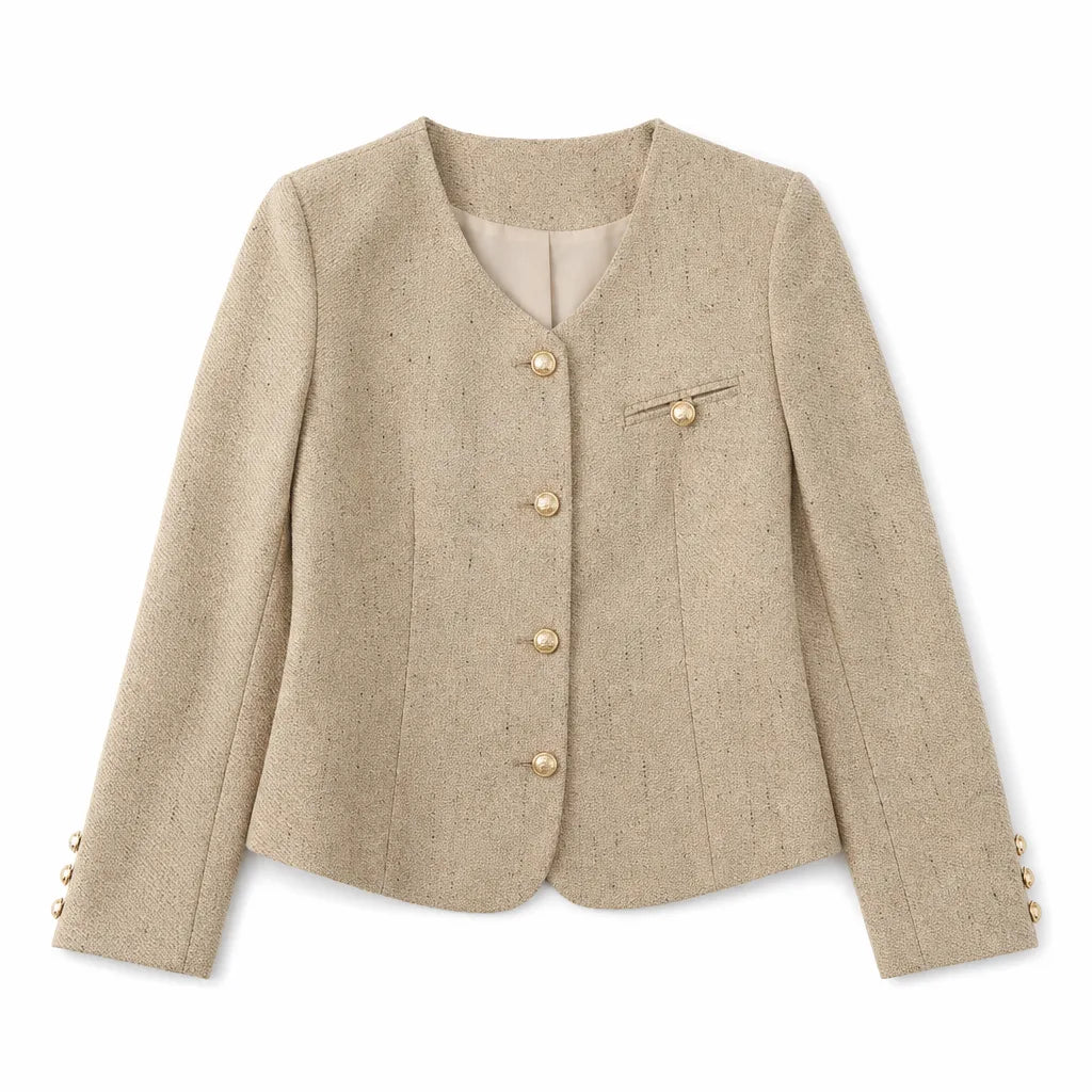 Portia Cropped Jacket - Color:Khaki;Size:M