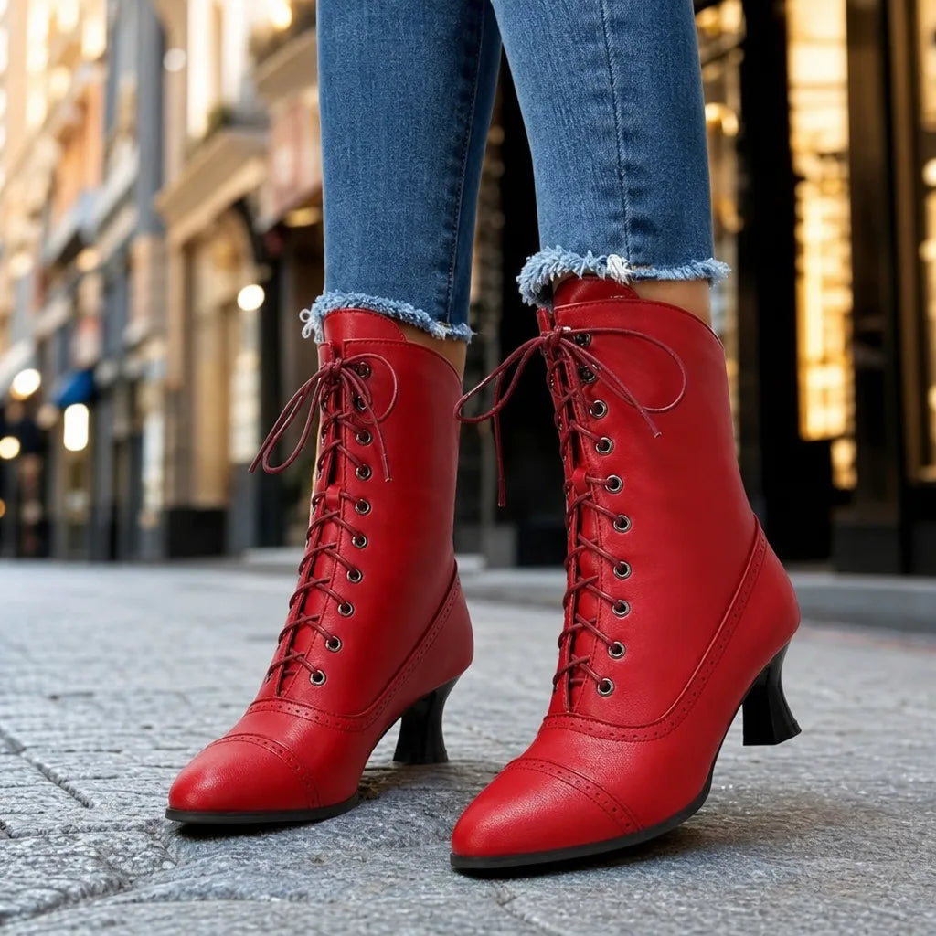 Women's Red Archibald Heeled Combat Boots