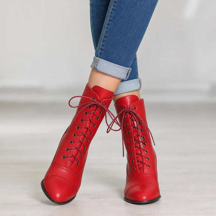 Women's Red Archibald Heeled Combat Boots
