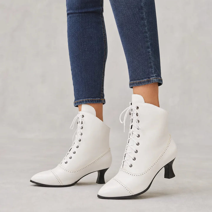 Women's White Archibald Heeled Combat Boots