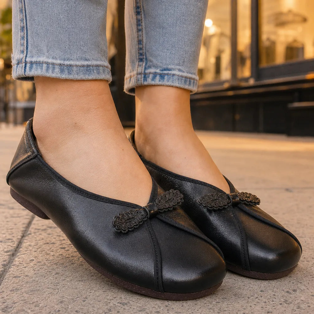 Women's Black Prescott Leather Slip On Flats
