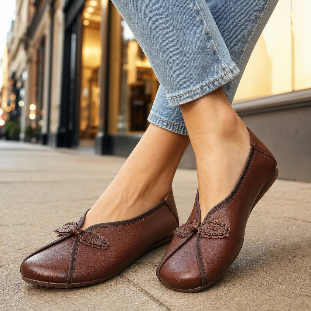 Women's Brown Prescott Leather Slip On Flats