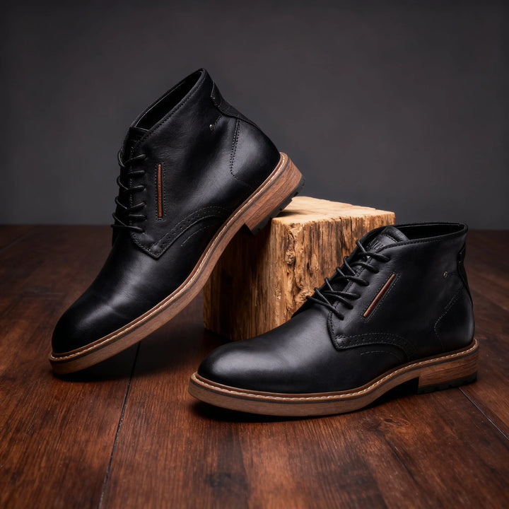 Preston | Men's Leather Brogue Boots - Color:Black;Size:US 7