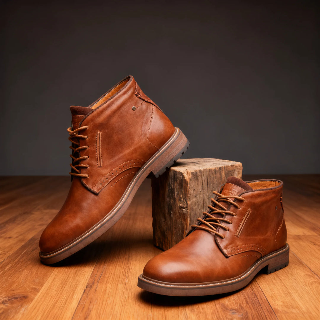 Preston | Men's Leather Brogue Boots - Color:Brown;Size:US 7