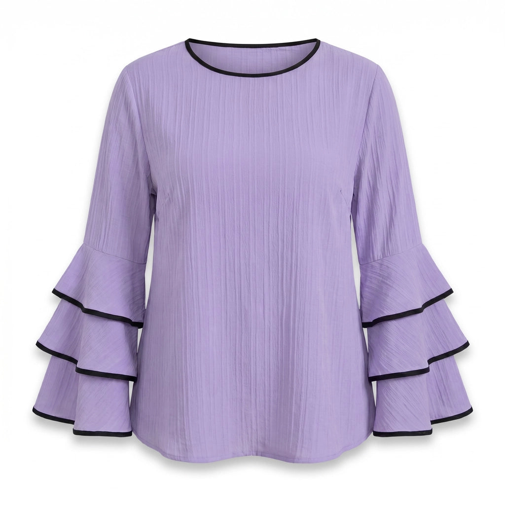 Althea Flared Sleeve Top - Color:Purple;Size:XL