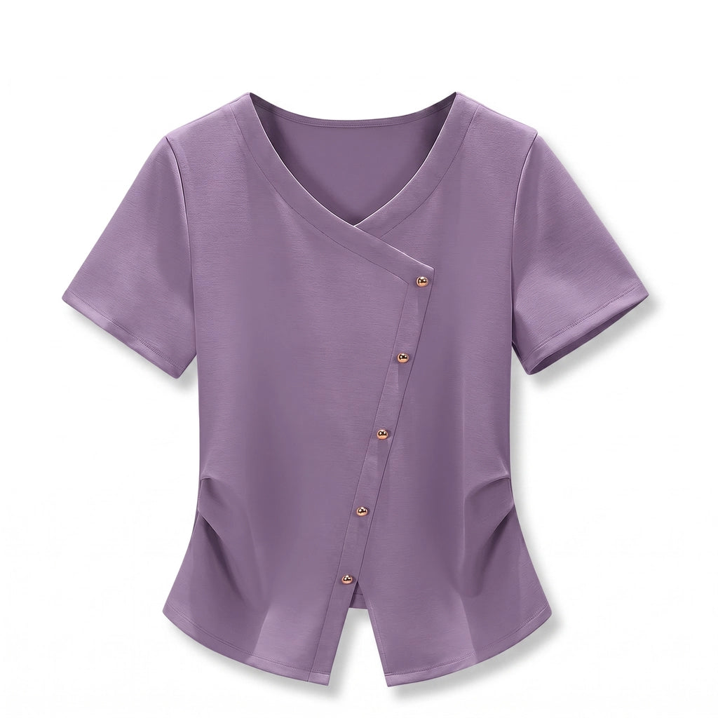 Sabrina Asymmetric Top - Color:Purple;Size:S