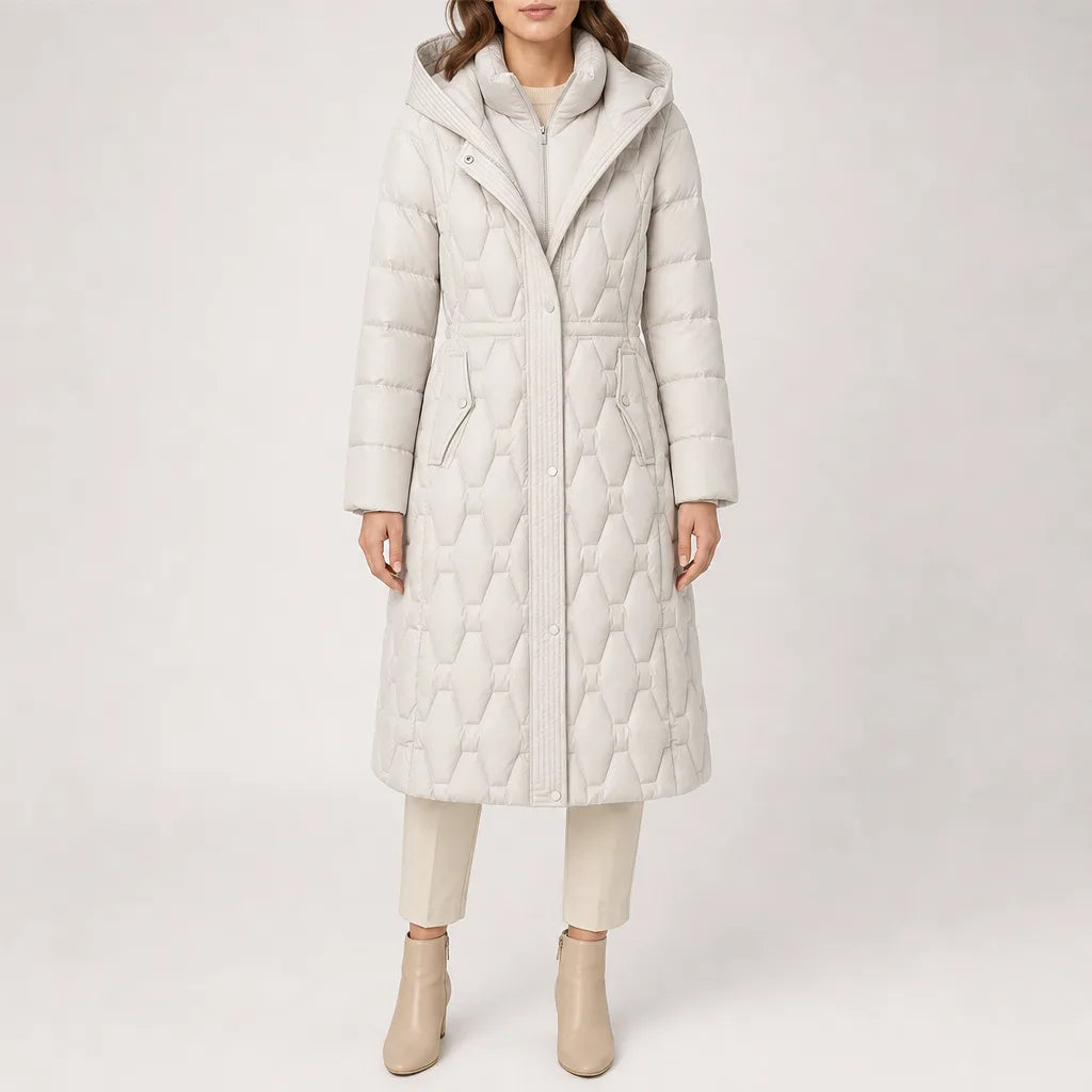 Quayle Quilted Hooded Puffer Coat - Color:Beige;Size:S