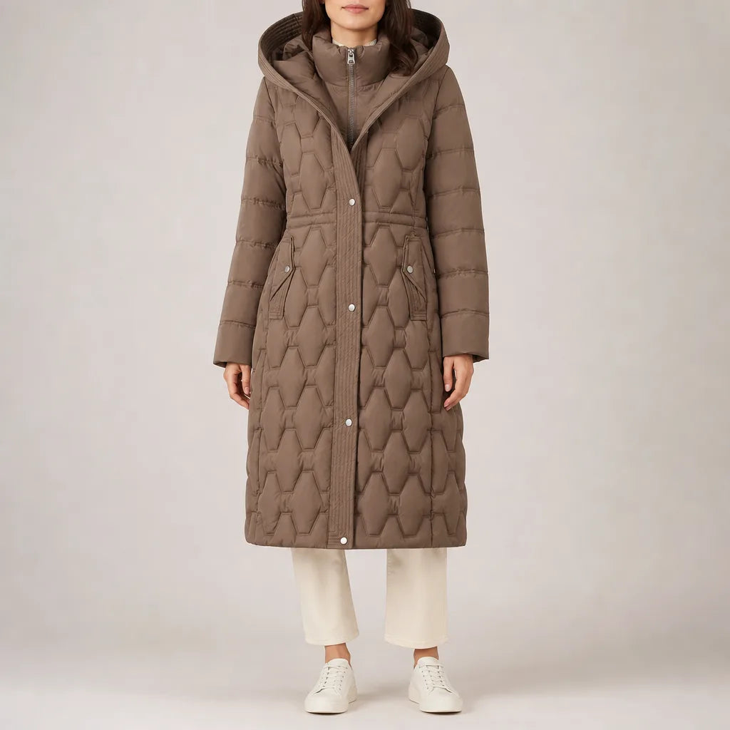 Quayle Quilted Hooded Puffer Coat - Color:Brown;Size:S