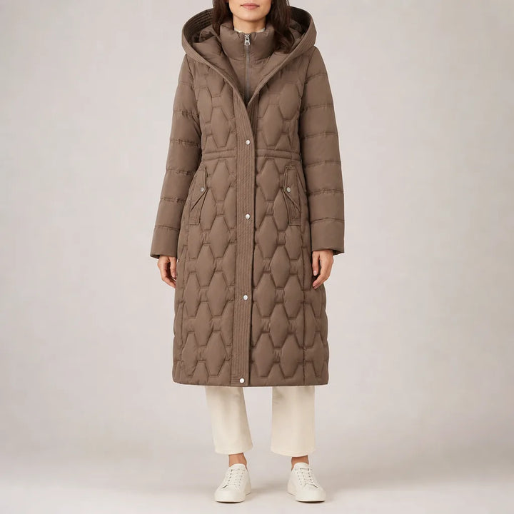 Quayle Quilted Hooded Puffer Coat - Color:Brown;Size:S