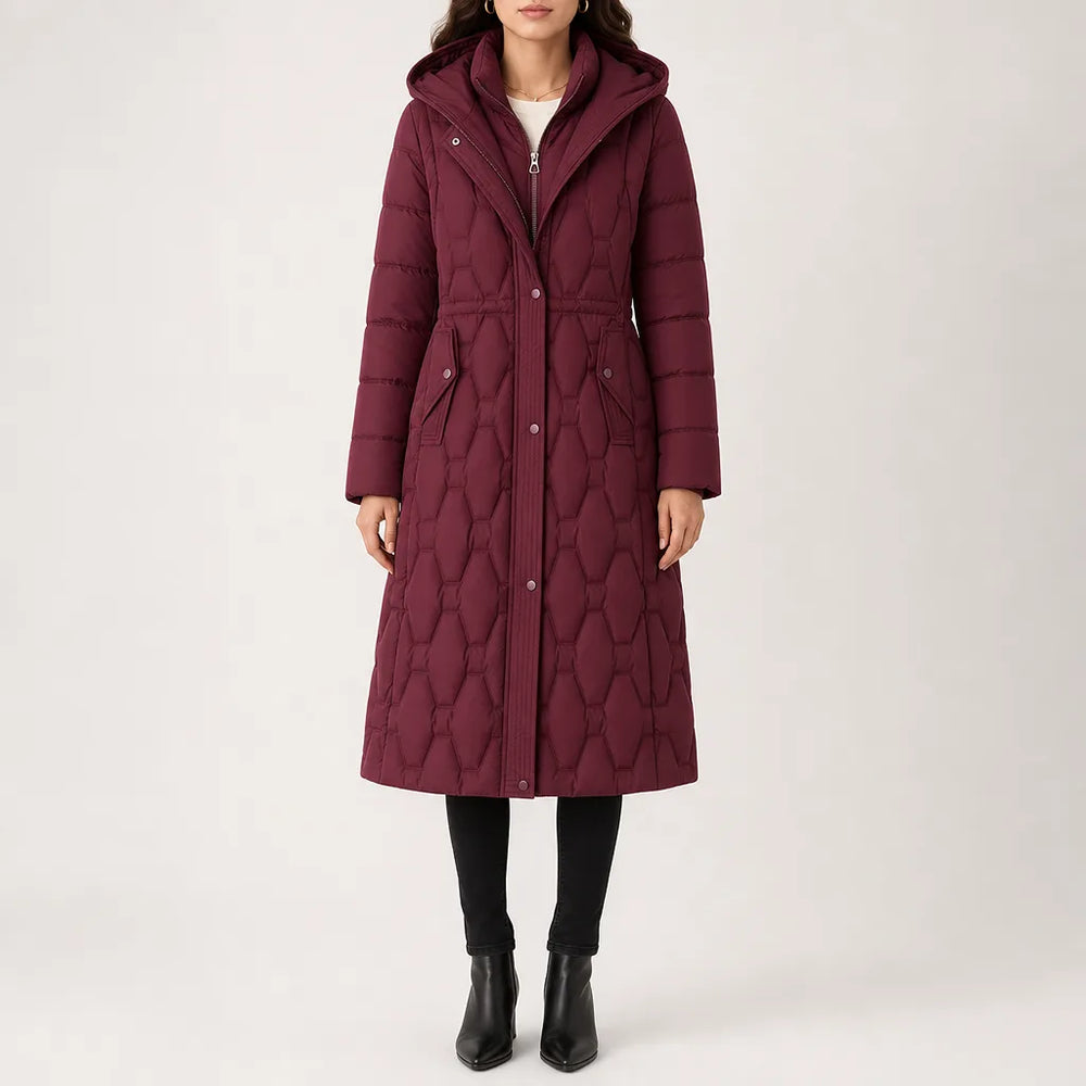 Quayle Quilted Hooded Puffer Coat - Color:Red;Size:S