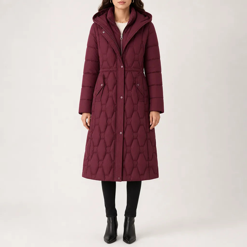 Quayle Quilted Hooded Puffer Coat - Color:Red;Size:S