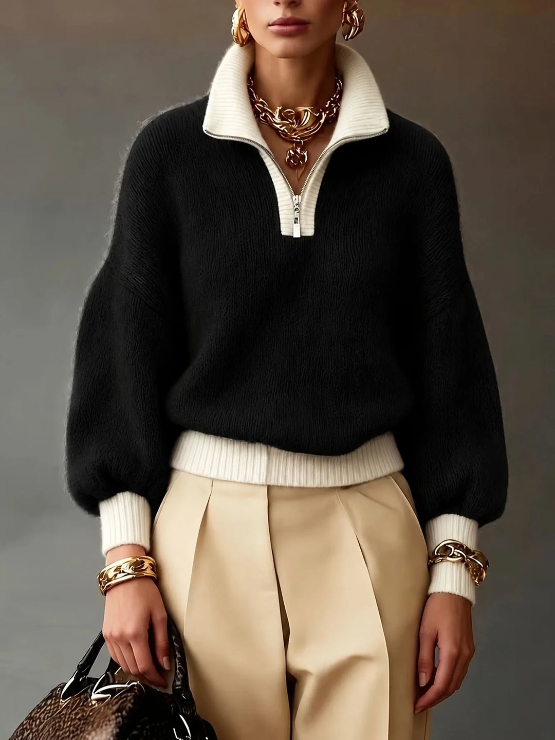 Quinn | Women's Elegant Quarter-Zip Sweater - Black