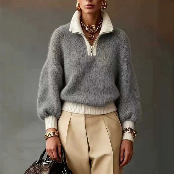 Quinn | Women's Elegant Quarter-Zip Sweater - Gray