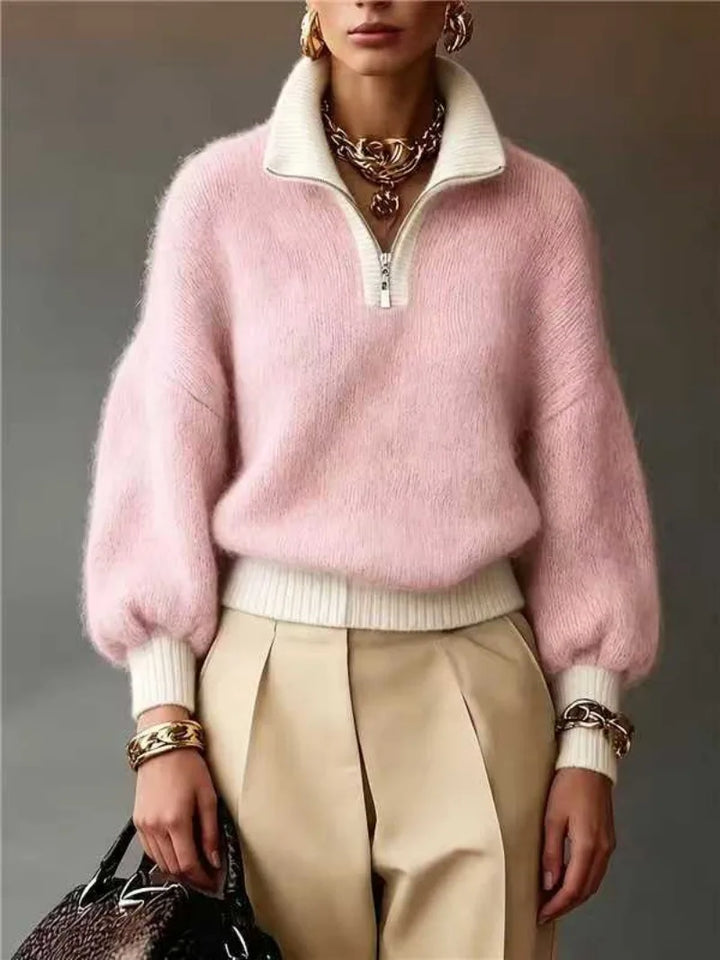 Quinn | Women's Elegant Quarter-Zip Sweater - Pink