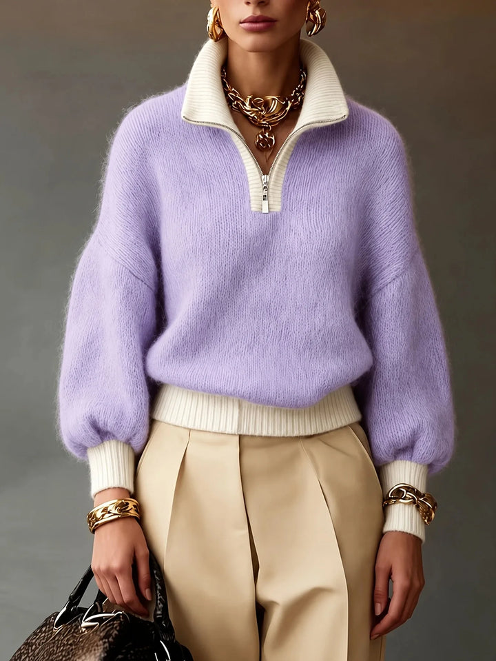 Quinn | Women's Elegant Quarter-Zip Sweater - Purple