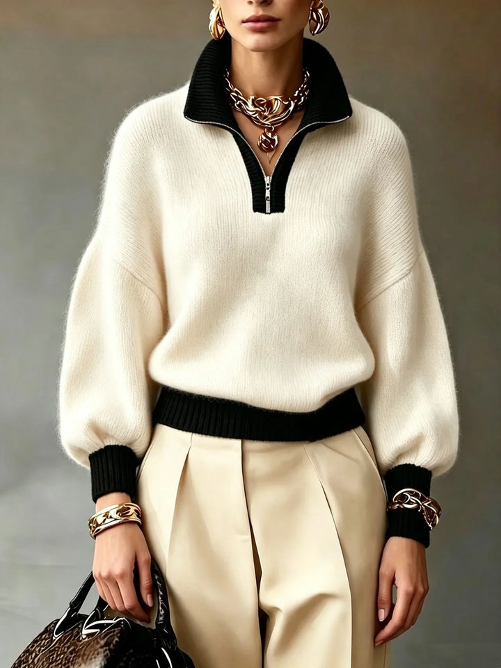 Quinn | Women's Elegant Quarter-Zip Sweater - White
