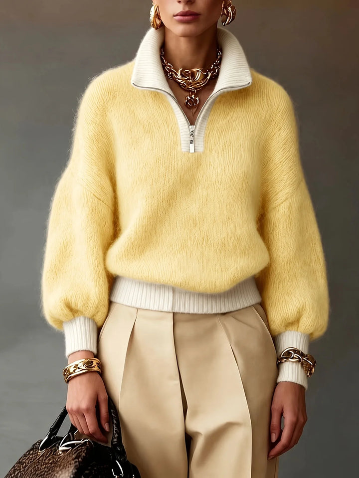 Quinn | Women's Elegant Quarter-Zip Sweater - Yellow