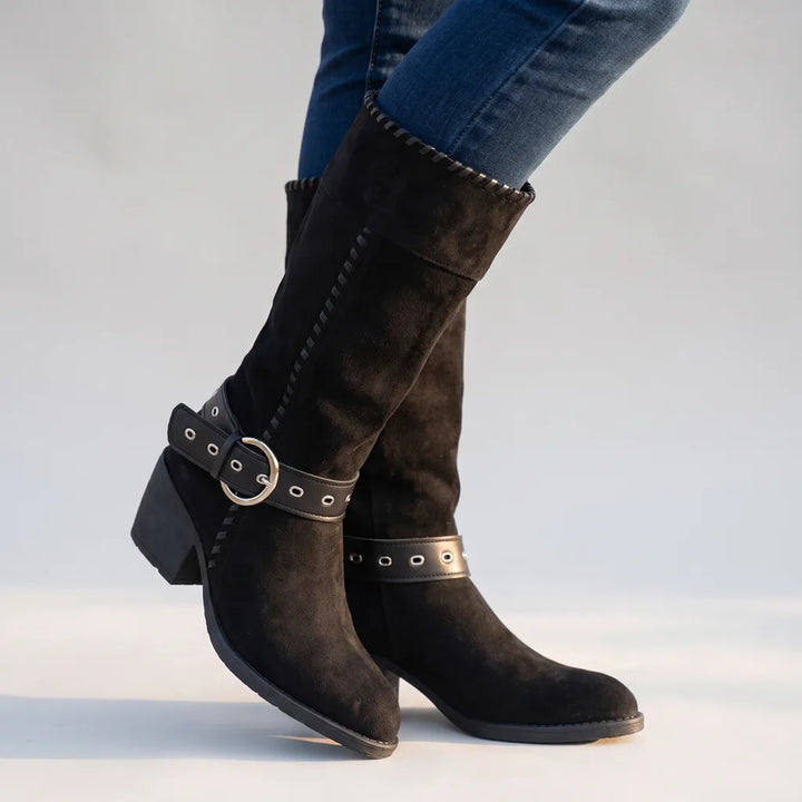 Rachel | Women's Buckle Riding Boots - Color:Black;Size:36