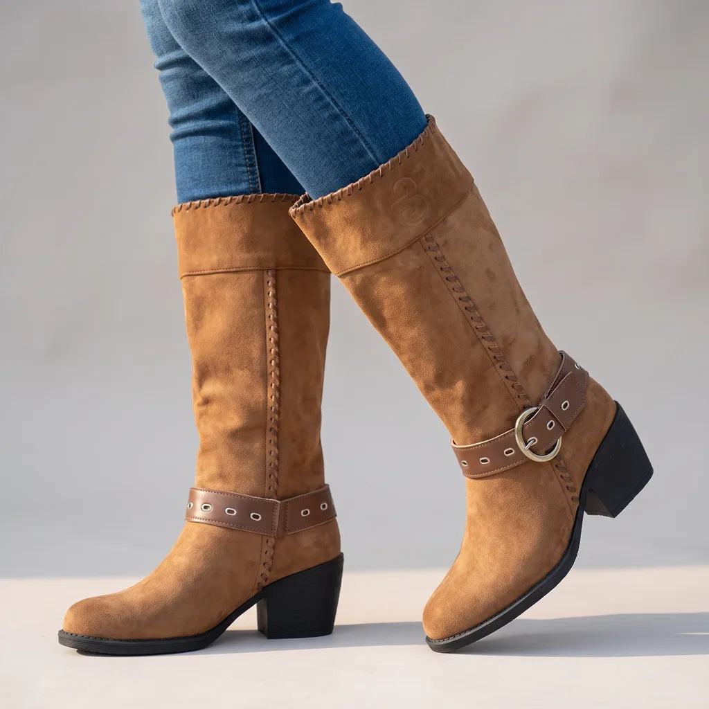 Rachel | Women's Buckle Riding Boots - Color:Light Brown;Size:36