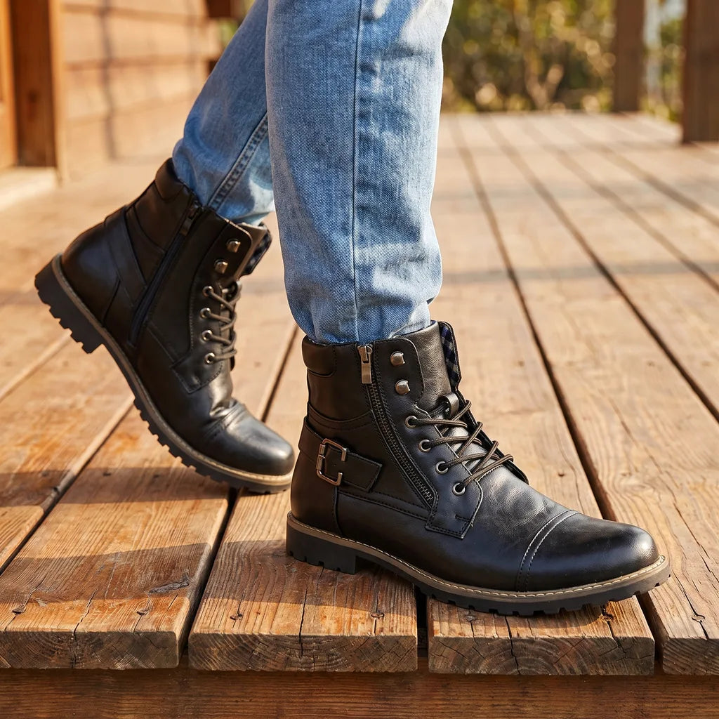 Men's Black Tierney Mid-Cut Biker Boots