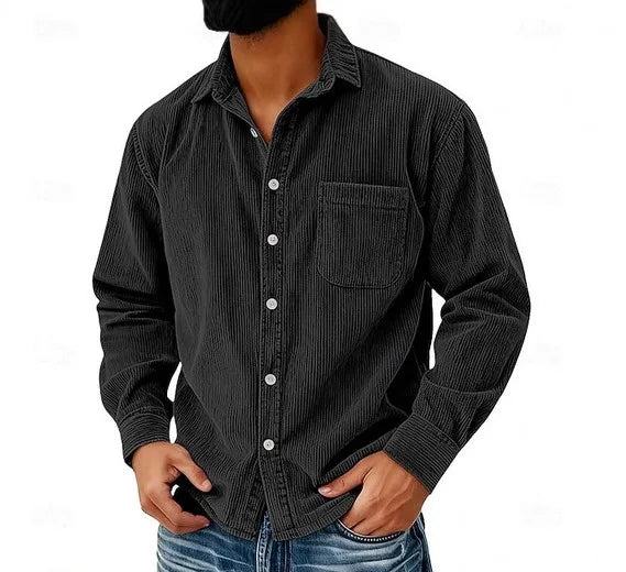 Randolph | Men's Corduroy Long-Sleeve Shirt  - Color:Black;Size:XS