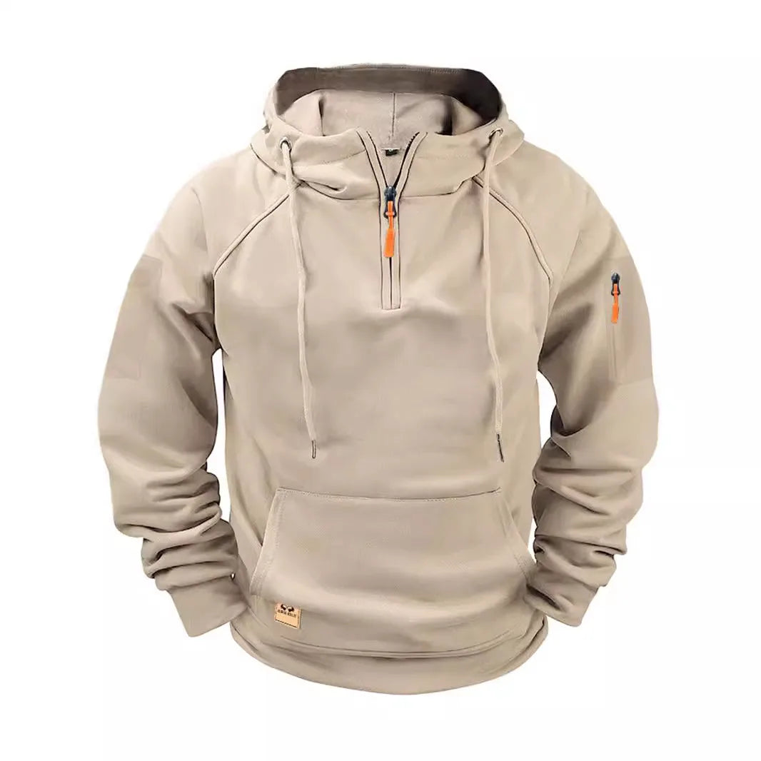 Rayaan | Men's Half-Zip Hooded Sweatshirt - Color:Beige;Size:XS