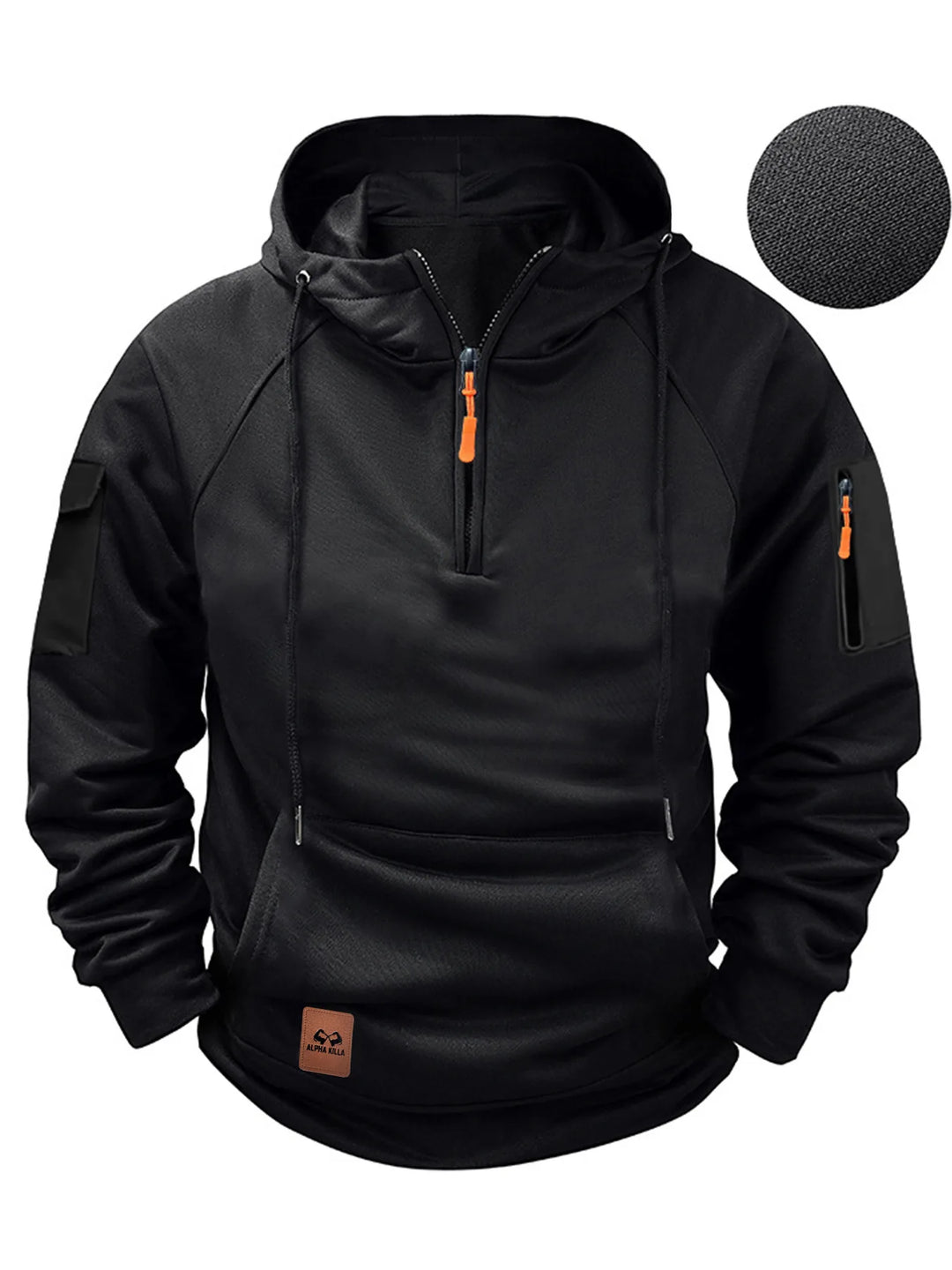 Rayaan | Men's Half-Zip Hooded Sweatshirt - Color:Black;Size:XS