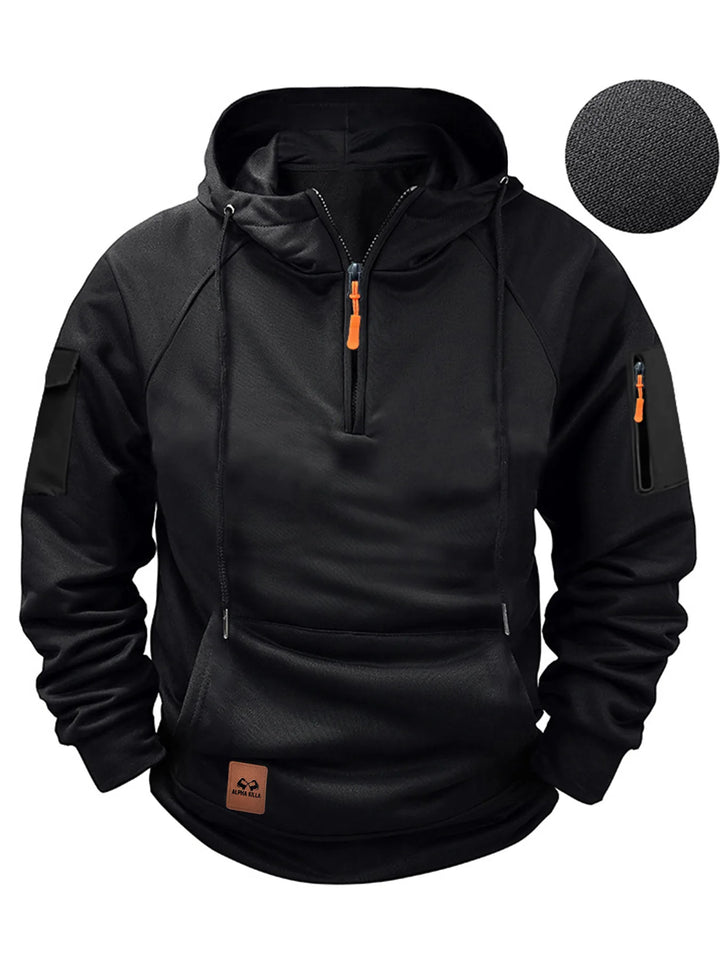 Rayaan | Men's Half-Zip Hooded Sweatshirt - Color:Black;Size:XS