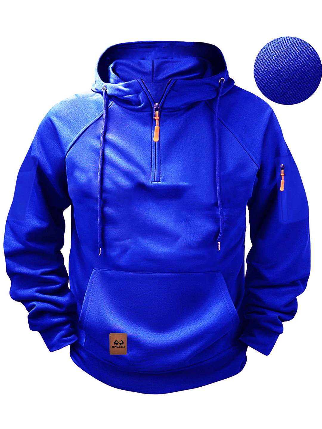 Rayaan | Men's Half-Zip Hooded Sweatshirt - Color:Blue;Size:XS