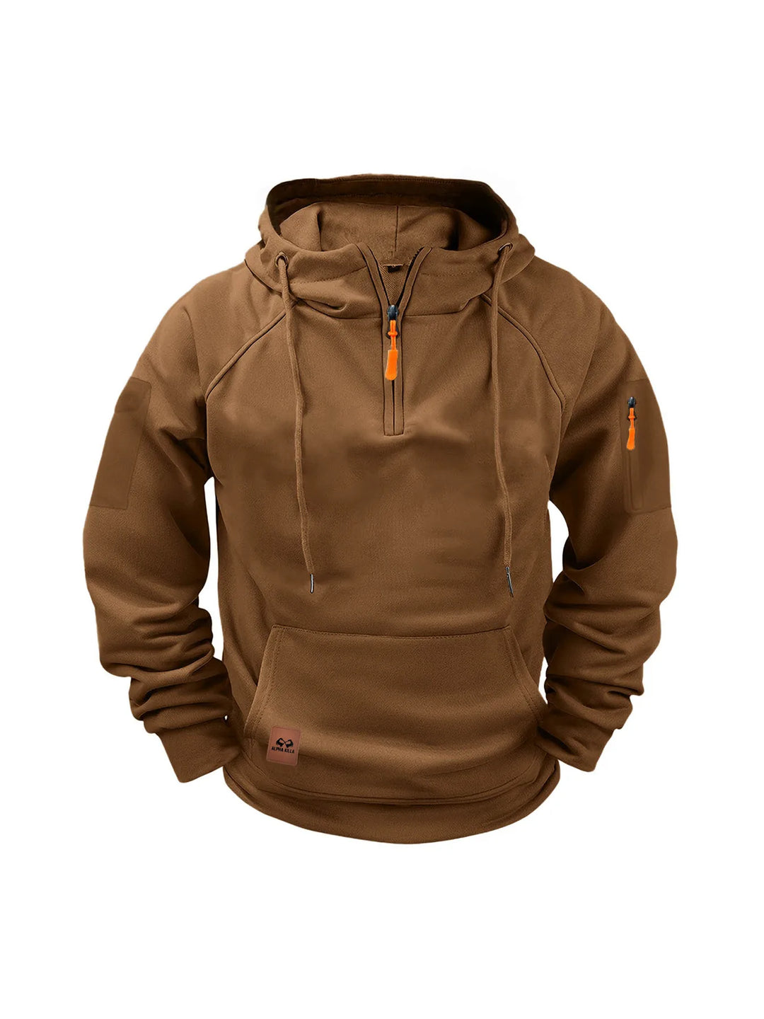 Rayaan | Men's Half-Zip Hooded Sweatshirt - Color:Brown;Size:XS