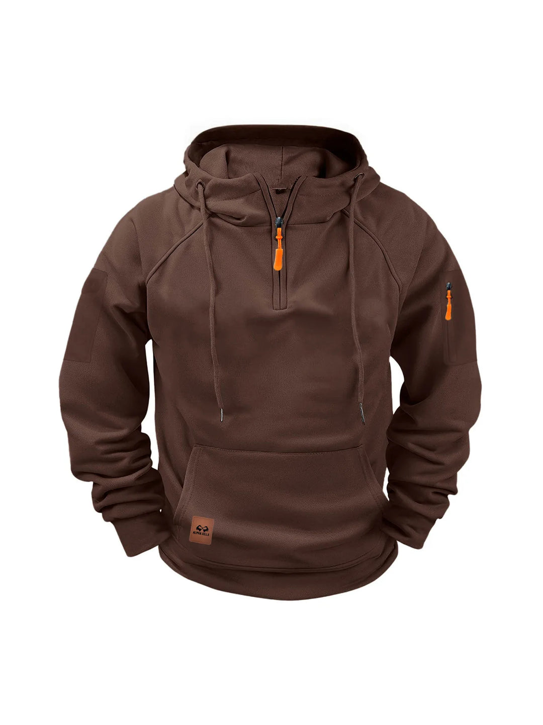 Rayaan | Men's Half-Zip Hooded Sweatshirt - Color:Dark Brown;Size:XS