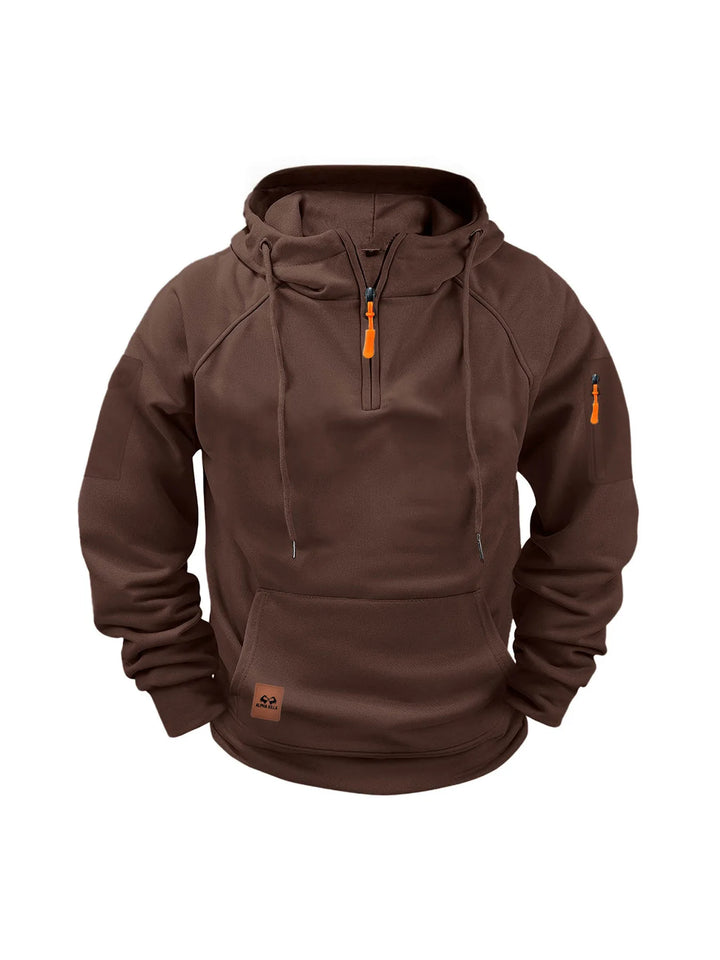 Rayaan | Men's Half-Zip Hooded Sweatshirt - Color:Dark Brown;Size:XS