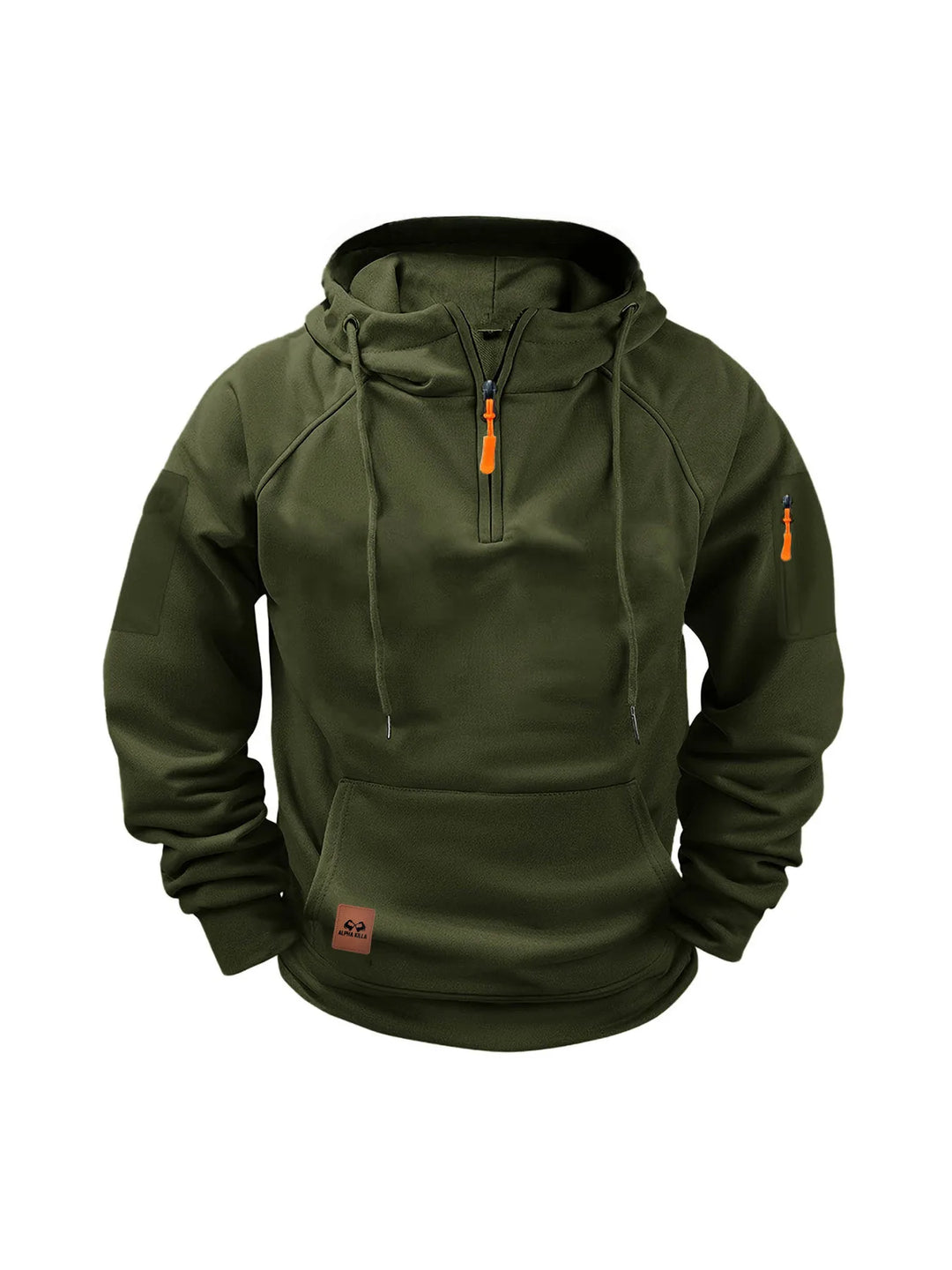 Rayaan | Men's Half-Zip Hooded Sweatshirt - Color:Green;Size:XS
