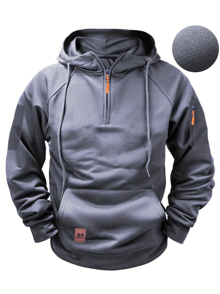 Rayaan | Men's Half-Zip Hooded Sweatshirt - Color:Grey;Size:XS