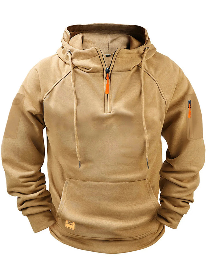 Rayaan | Men's Half-Zip Hooded Sweatshirt - Color:Khaki;Size:XS