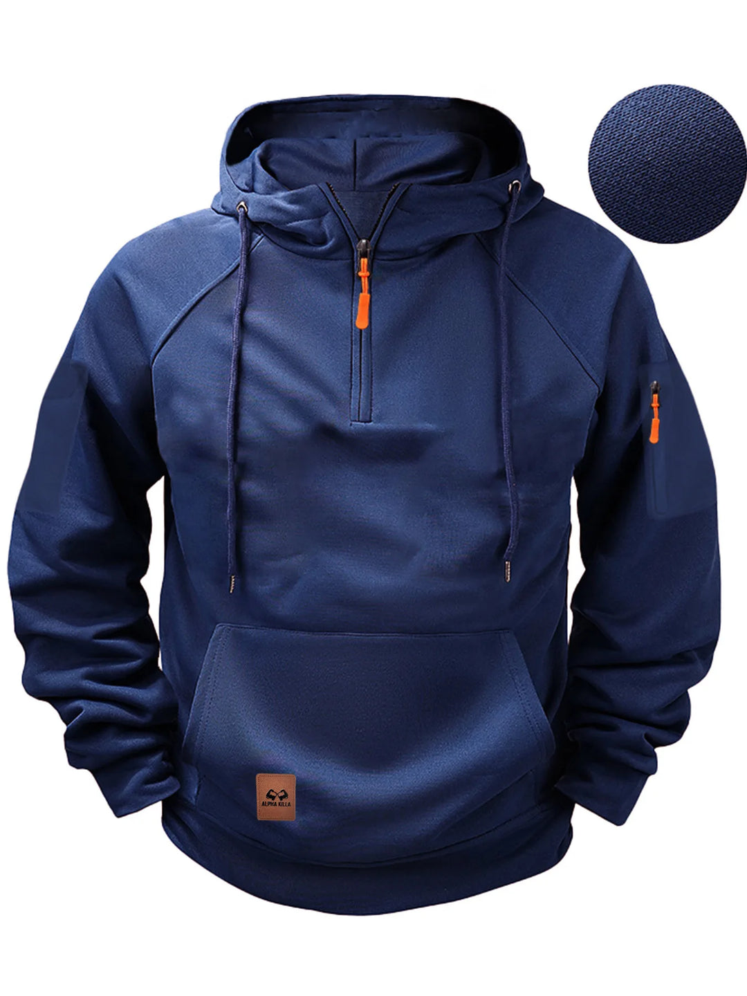 Rayaan | Men's Half-Zip Hooded Sweatshirt - Color:Navy Blue;Size:XS