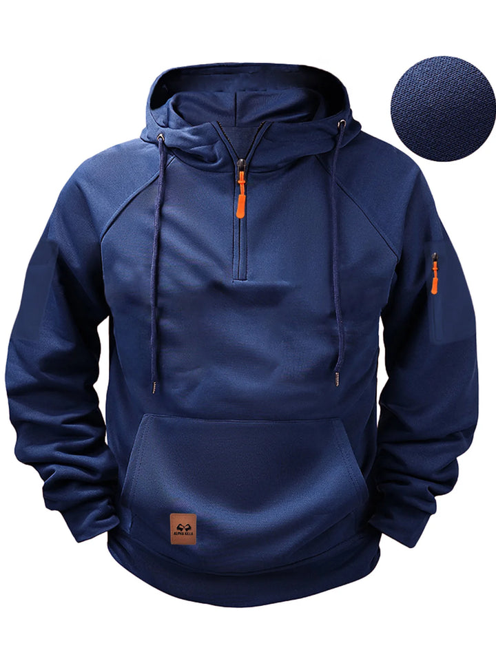 Rayaan | Men's Half-Zip Hooded Sweatshirt - Color:Navy Blue;Size:XS