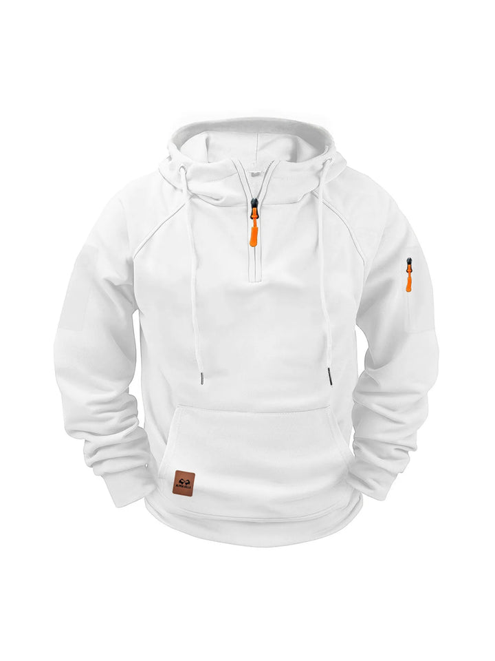 Rayaan | Men's Half-Zip Hooded Sweatshirt - Color:White;Size:XS