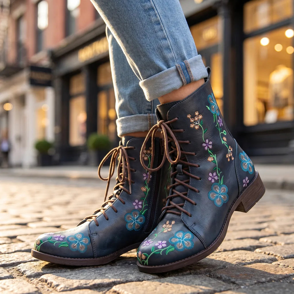 Women's Blue Fairbanks Square Heel Boots