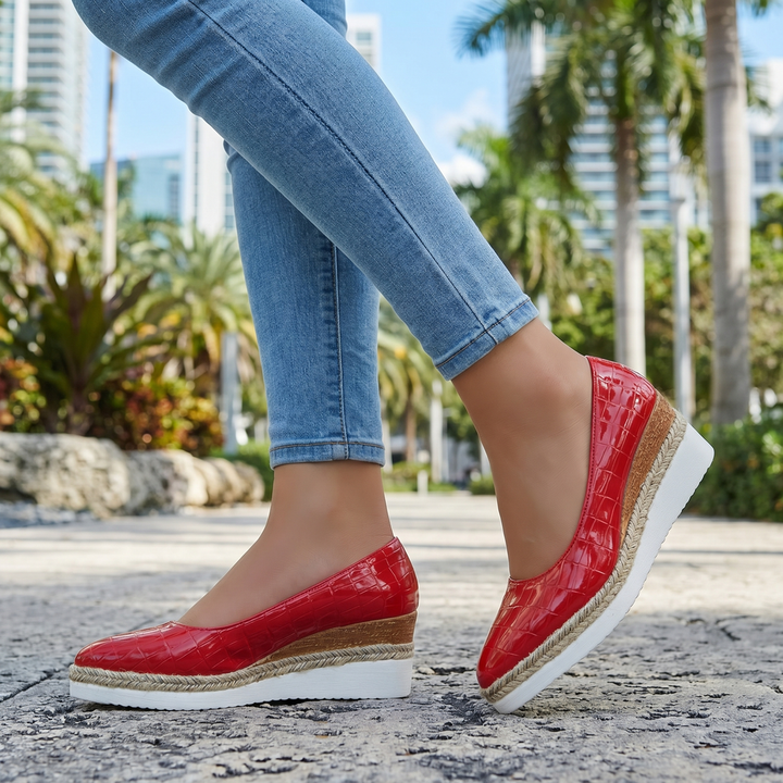 Red Aria Linen Pointed Espadrilles 1