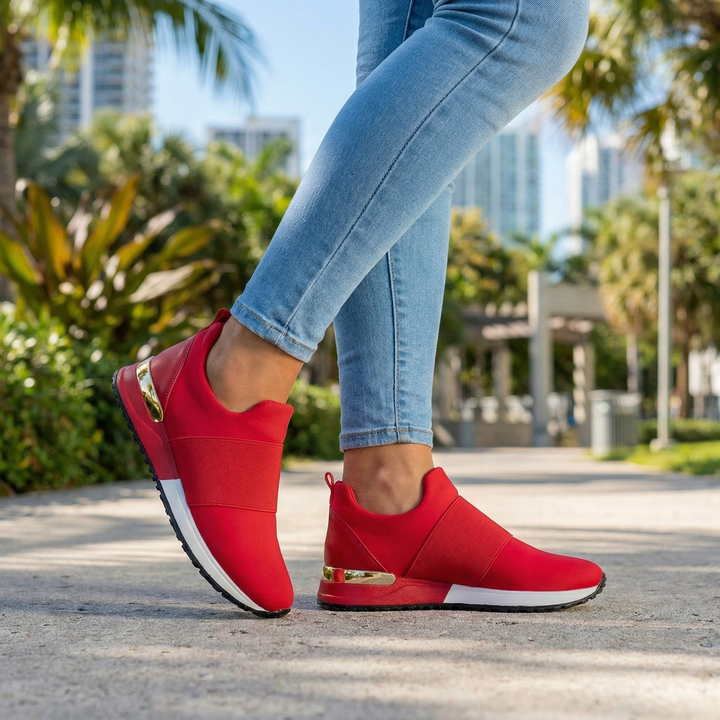 Red Avery Mesh Wedge Loafers 1
