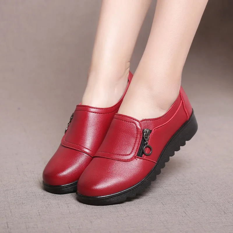 Redgrave | Women's Orthopedic Wedge Loafers - Color:Red;Size:35