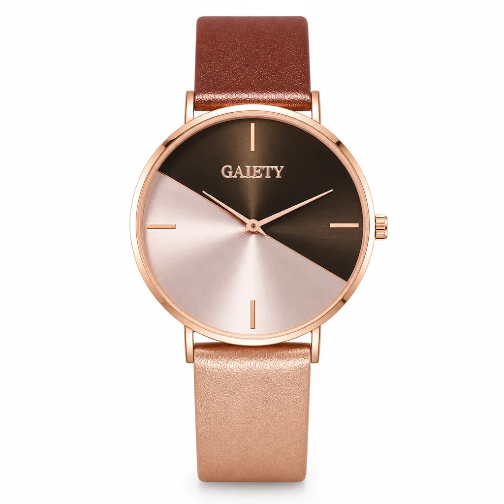 Reece Minimal Quartz Watch - Color:Brown